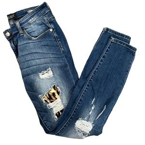 Judy Blue Distressed Blue Jeans with Leopard Accents
